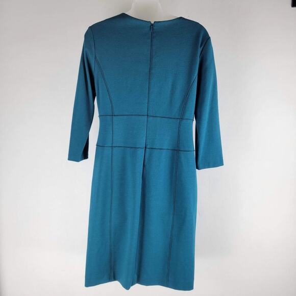 NEW Minan Wong 3/4 Sleeve Sheath Dress V-Neck Blue Zip Size 8 - Picture 5 of 7
